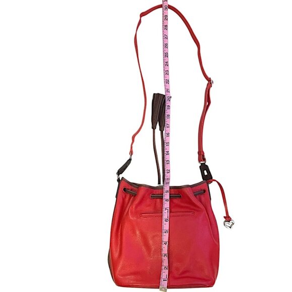 Brighton Orange Red Leather Drawstring Bucket Bag Purse with Fringe - Picture 13 of 13